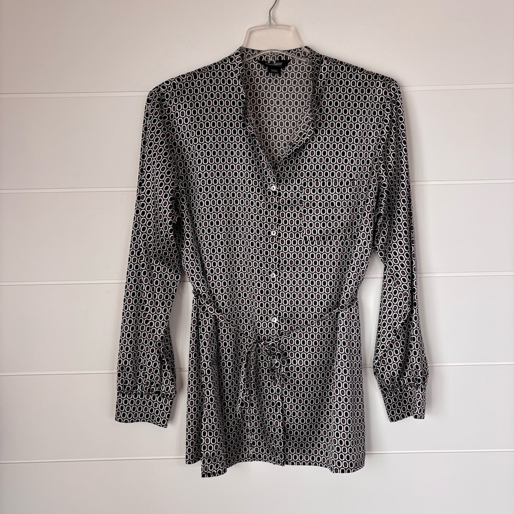 TravelSmith Geometric Print Button Down Long Sleeve Tunic Blouse Women's Size XL